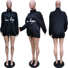 Letter Print Casual Loose Zipper Coat BGN-140