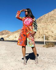 Fashion Suit Collar Printed Mid-length Trench Coat SXF-1193