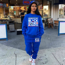 Letter Print Loose Sweatshirt Two Piece Sets WSM-5215