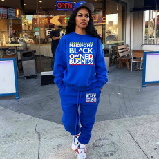 Letter Print Loose Sweatshirt Two Piece Sets WSM-5215