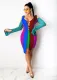 Color Block Bandage Cold Shoulder Irregular Dress SXF-1194
