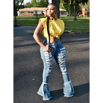 Plus Size Denim Ripped Hole Flared Jeans HSF-2369