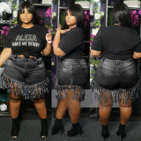 Plus Size 5XL Denim Tassel Jeans Shorts HSF-2372