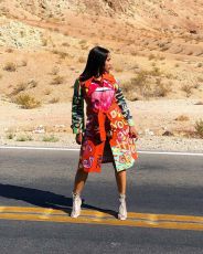 Fashion Suit Collar Printed Mid-length Trench Coat SXF-1193
