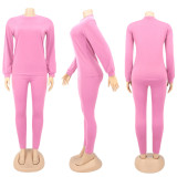 Solid Long Sleeve O Neck Casual Two Piece Sets SFY-217