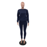 Casual Solid Thicken Long Sleeve 2 Piece Suits IV-8146