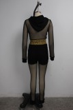 Sexy Mesh See Though Hooded 2 Piece Sets (Without Bra Top) SMR-9859