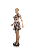Plaid Print Crop Top Pleated Mini Skirt 2 Piece Sets CHY-1292