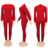 Solid Long Sleeve O Neck Casual Two Piece Sets SFY-217