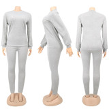 Solid Long Sleeve O Neck Casual Two Piece Sets SFY-217
