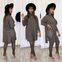 Geometric Print Split Long Tops And Pants 2 Piece Sets XMY-9284