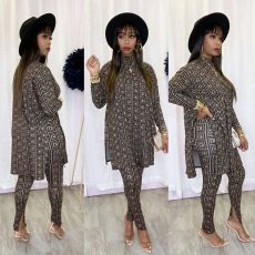Geometric Print Split Long Tops And Pants 2 Piece Sets XMY-9284