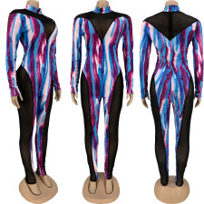 Sexy Mesh Patchwork Long Sleeve Jumpsuit FNN-8570