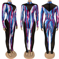 Sexy Mesh Patchwork Long Sleeve Jumpsuit FNN-8570