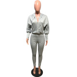 Solid Hooded Zipper Long Sleeve Jumpsuit OMY-8105