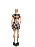 Plaid Print Crop Top Pleated Mini Skirt 2 Piece Sets CHY-1292