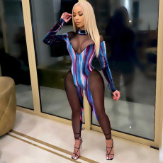 Sexy Mesh Patchwork Long Sleeve Jumpsuit FNN-8570