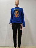 Casual Print Long Sleeve Pants Two Piece Set NYF-8035