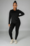 Solid Long Sleeve O Neck Casual Two Piece Sets SFY-217