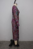 Sexy Printed V Neck Slim Midi Dress SMR-9943