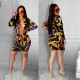 Sexy Retro Print Lace Up Hollow Mini Dress CHY-1304