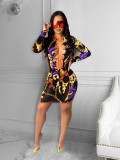 Sexy Retro Print Lace Up Hollow Mini Dress CHY-1304