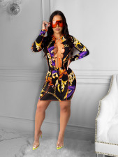 Sexy Retro Print Lace Up Hollow Mini Dress CHY-1304