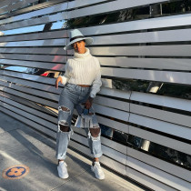 Plus Size Casual Ripped Hole Jeans Pants LX-5502