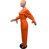 Fashion Casual Solid Color 3/4 Sleeve Top And Trouser Two Piece Set OMY-8016