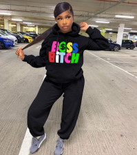 Casual Letter Print Hoodie Two Piece Suits QZX-6184