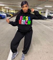 Casual Letter Print Hoodie Two Piece Suits QZX-6184