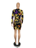Sexy Retro Print Lace Up Hollow Mini Dress CHY-1304
