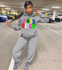Casual Letter Print Hoodie Two Piece Suits QZX-6184