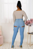 Plus Size Denim Ripped Hole Pencil Jeans LX-5503