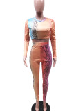 Sexy Skinny Print Long Sleeve Pants Two Piece Set YIBF-6018