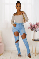 Plus Size Denim Ripped Hole Pencil Jeans LX-5503