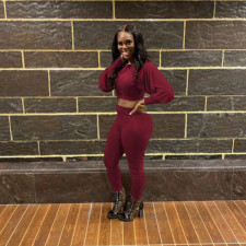 Solid Sexy Off Shoulder Long Sleeve 2 Piece Sets QZX-6179