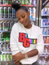 Casual Letter Print O Neck Sweatshirt Top QZX-6185