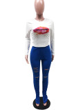 Long Sleeve Printed T-shirt And Pile Pants Two Piece Set YIBF-6015