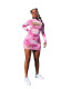 Letter Print Tie-dye Long Sleeve Mini Dress YIBF-6004