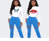 Long Sleeve Printed T-shirt And Pile Pants Two Piece Set YIBF-6015