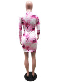 Letter Print Tie-dye Long Sleeve Mini Dress YIBF-6004