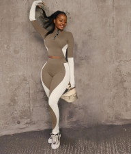 Plus Size Fashion Sports Fitness Yoga Long Sleeve Pants Two Piece Set WAF-7124