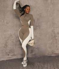 Plus Size Fashion Sports Fitness Yoga Long Sleeve Pants Two Piece Set WAF-7124