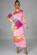 Sexy Map Print Turtleneck Long Sleeve Slim Maxi Dress SFY-218