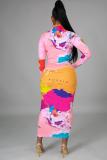 Sexy Map Print Turtleneck Long Sleeve Slim Maxi Dress SFY-218