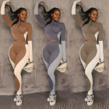 Plus Size Fashion Sports Fitness Yoga Long Sleeve Pants Two Piece Set WAF-7124