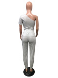 Plus Size SIngle Sleeve Top And Pants Casual Two Piece Set OMY-8058