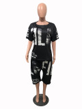 Plus Size 5XL Printed Short Sleeve Harem Pants Two Piece Set OMY-8055