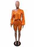 Fashion Popular Print Long Sleeve Shorts Two Piece Set OMY-8067